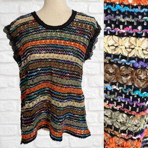 New Romantics Free People Crocheted Chenille Sleeveless Top Colorful XS
